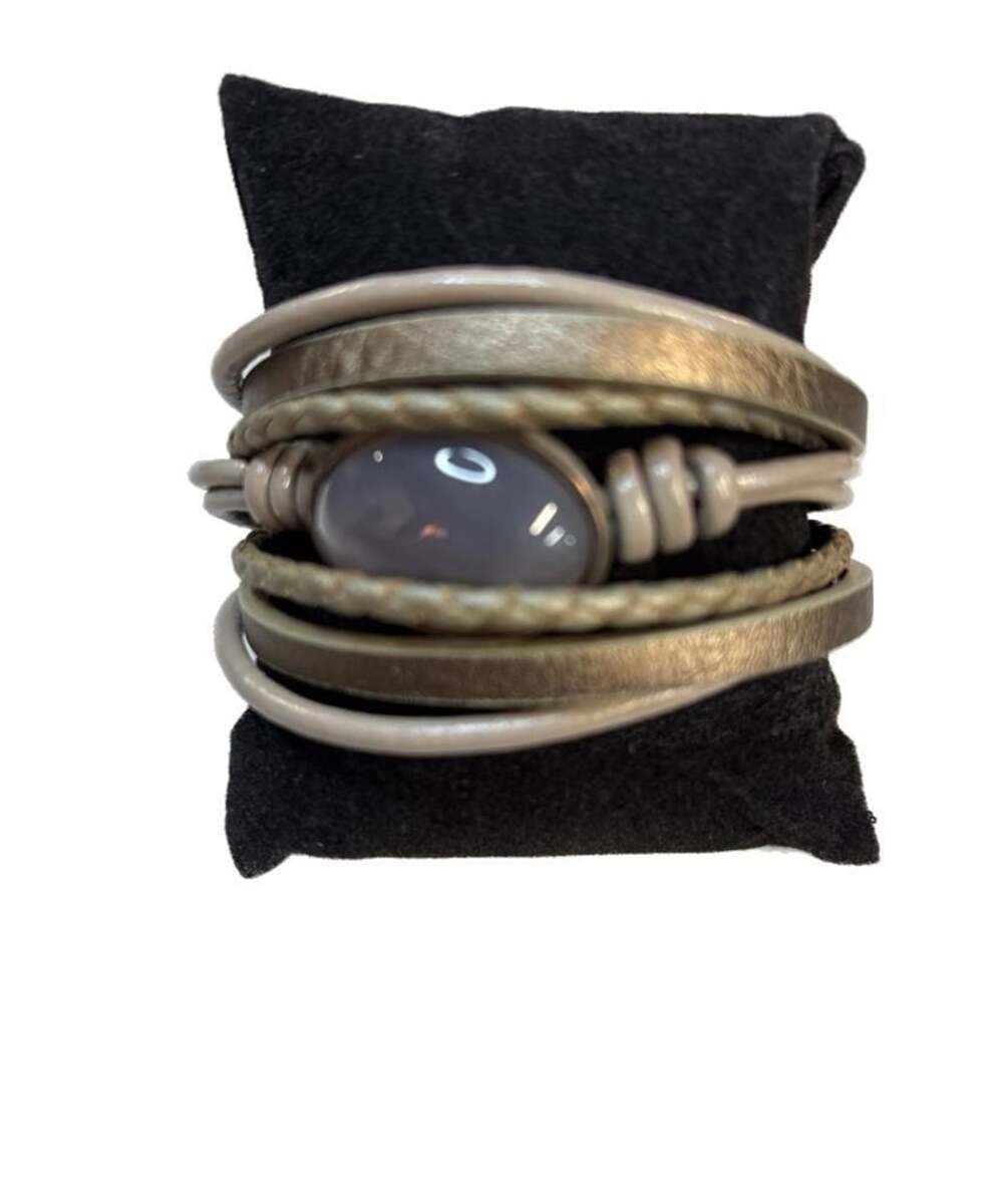 Saachi Abelia Multi-Strand Grey Faux Leather & Stone Wrap Bracelet